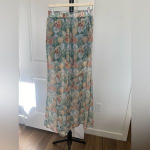Sage Floral Print Side Slit Wide-Leg Pants